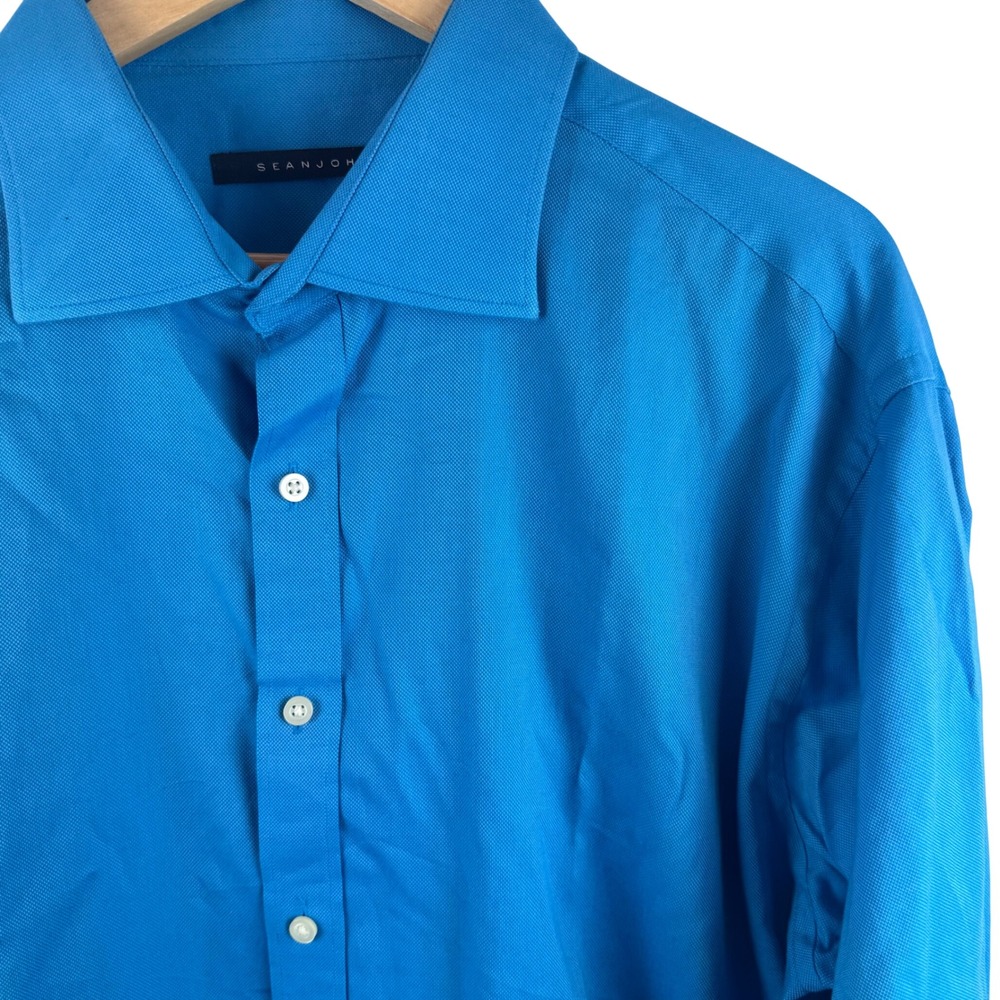 Sean John Dress Shirt Men 17.5 34/35 Blue Regular Fit Long Sleeve Cotton Shirt